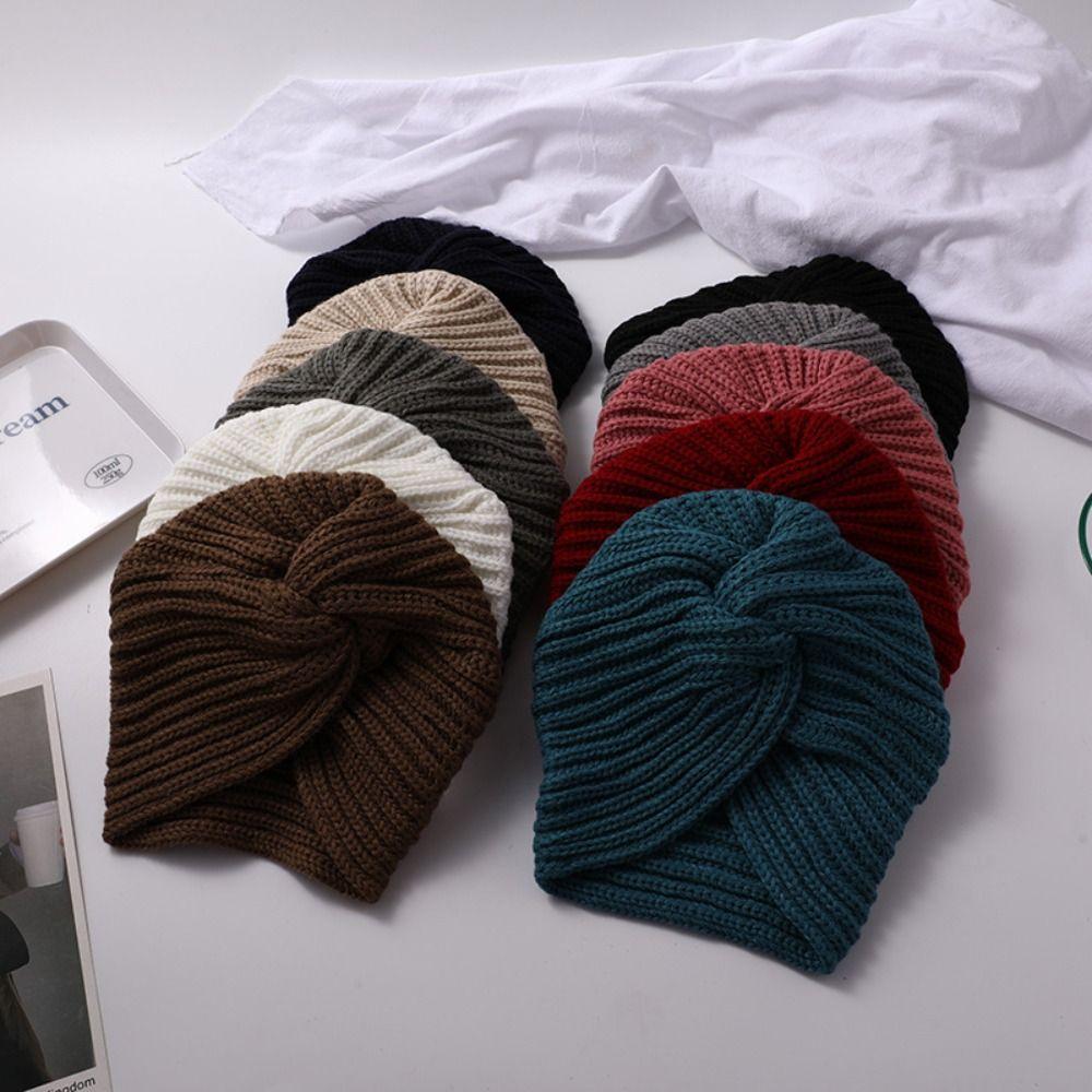 Casual Twist Knitted Turban Hat Warm Bonnet Design Cashmere Bonnet Cross Wrap Head Wool Turban Cap Girls