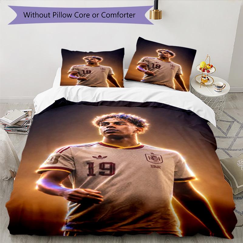 Lamine Yamal Football Graphic Bedding Set,Cozy Bed Linen for Teen Boys Bedroom Decoration,Perfect Birthday Gift,Washable Duvet Cover with Pillowcases,