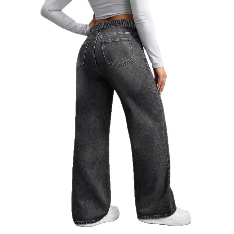 2026 Spring/Summer Women's Plus Size Retro Wide-Leg Denim Pants with Pockets