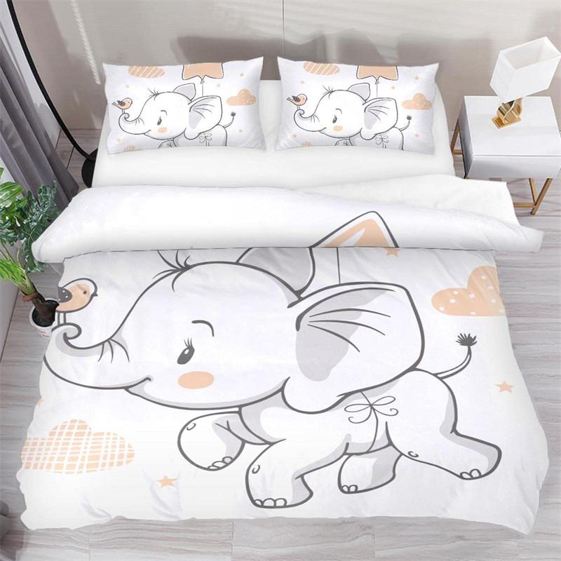 Boys Cartoon Elephant Duvet Cover Lovely Animal Theme Bedding Set Full For Girls Boys Kawaii Room Decor Microfiber Quilt Cover