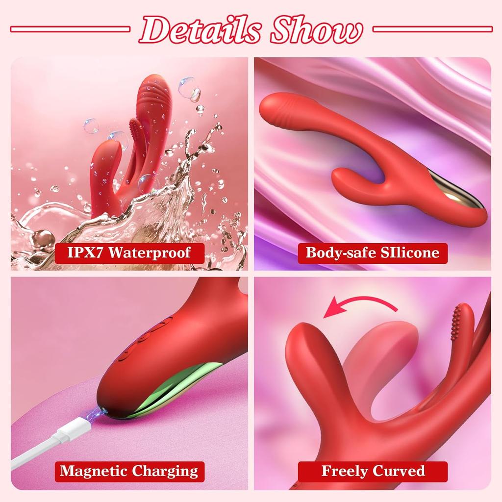 Dildo Rabbit Sex Toys G Spot Vibrator Massager for Women Clitoral Nipple Stimulation, 3 In 1 Sex Toys with 14 Vibration 7 Tongue Licking Flapping