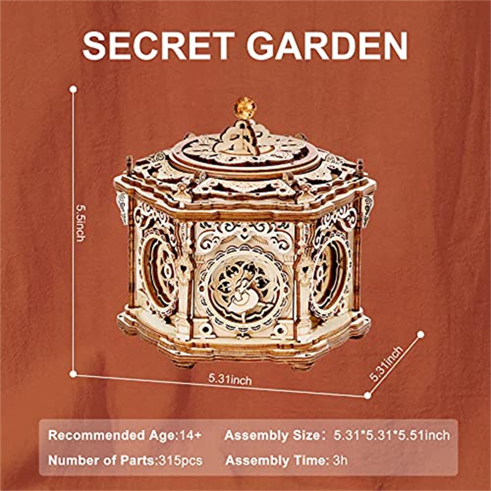 Robotime Secret Garden DIY Mechanical Music Box Kit 3D Wooden Puzzle Box for Adults Self-Assembly Building Project