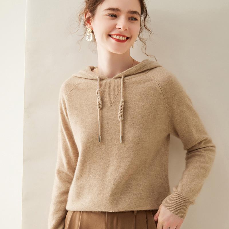 Women's Cashmere Hooded Sweater - Autumn/Winter Loose-Fit, Casual, Long-Sleeve Knit Pullover
