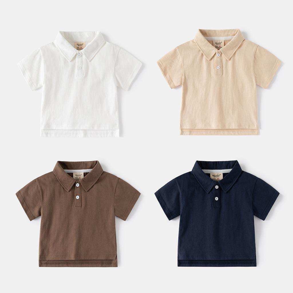 Jungen Unifarbenes Poloshirt Kurzarm Lässig mit Kragen Sommer Oberteil für Kinder