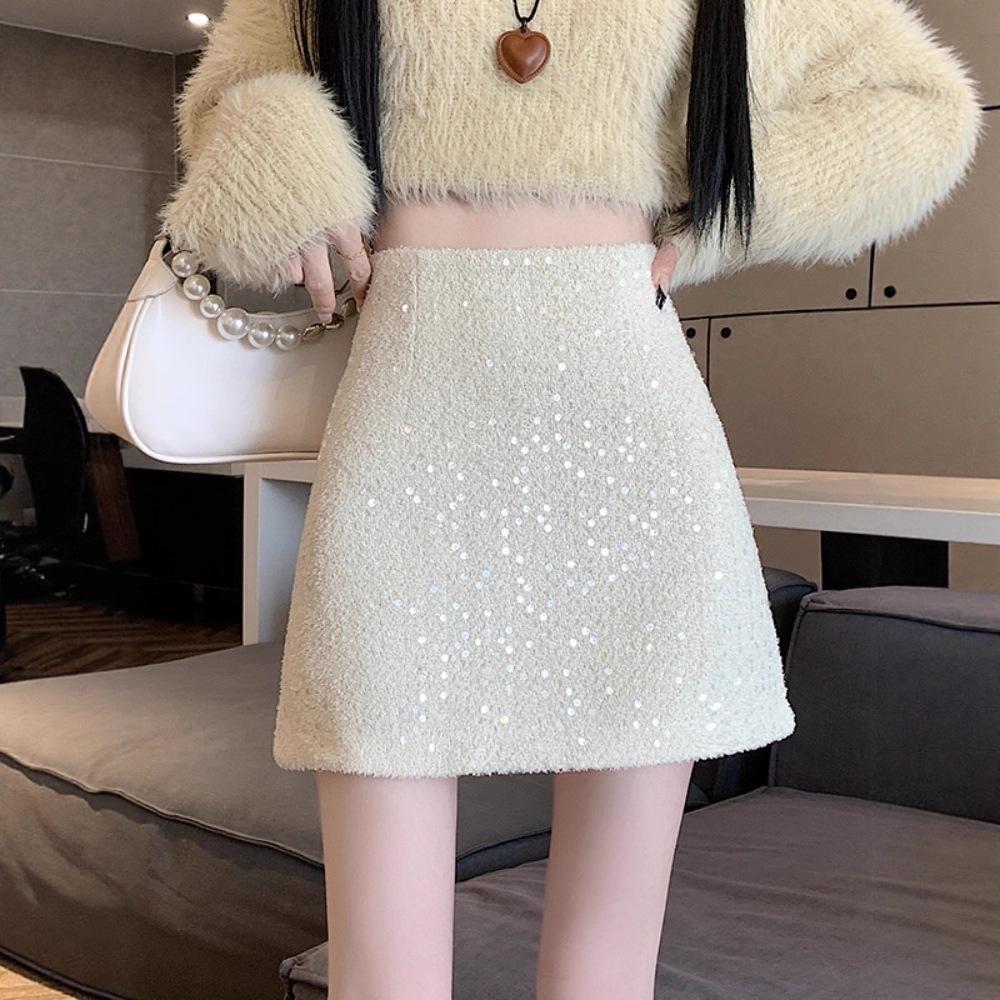 Petite High-Waist Pailletten-Wollrock in A-Linie für Damen - Herbst/Winter Kollektion