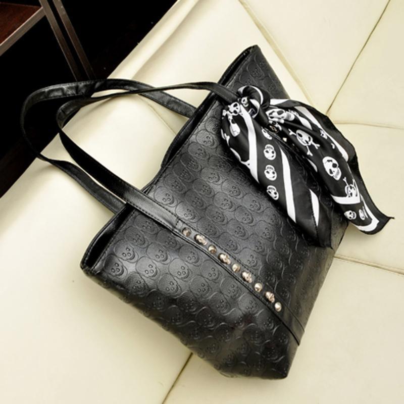 Women Black Skull Print Bags Zipper Shoulder Handbag Tote Bag Handbag Women Skull