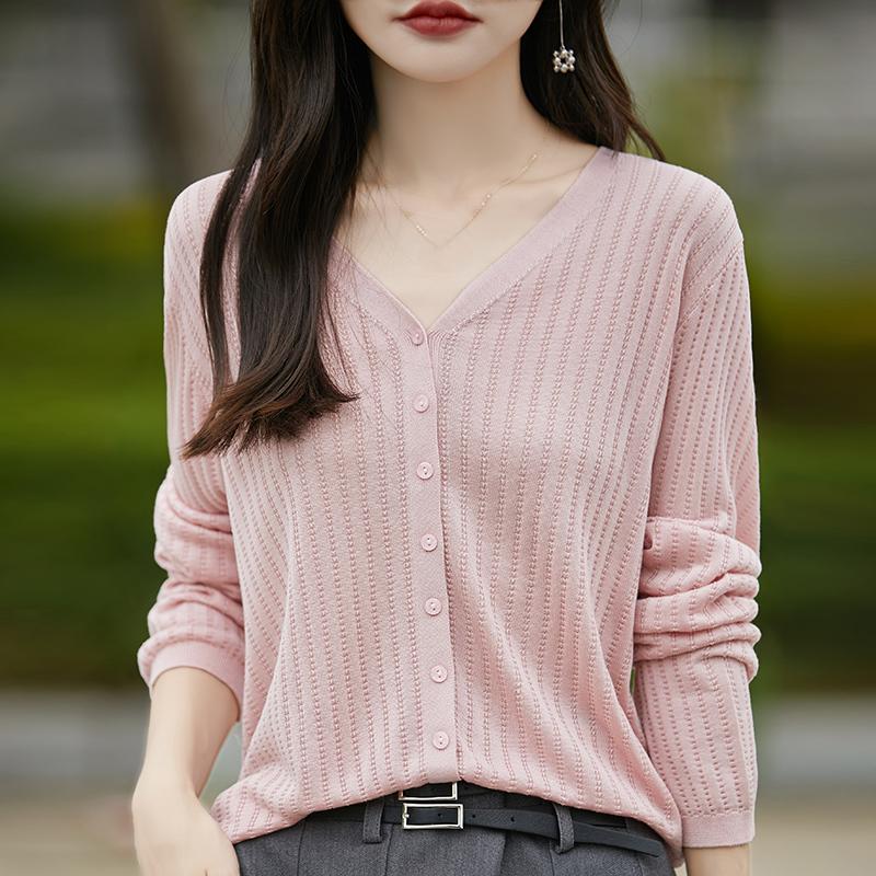 

Женский легкий кардиган из 50% шерсти и 50% шелка Mulberry — универсальный трикотаж на все 4 сезона для комфорта и стиля в любое время года L розовый