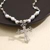 Trend Sweet And Cool Artificial Diamond Cross Pendant Pearl Personality Cool Wild Collarbone Chain Necklace Gift