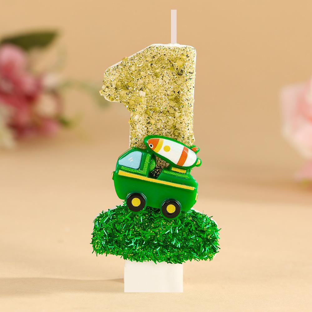 Number Birthday Candle 0-9 Set for Cake Decoration Kids Party Baking Supplies Glitter Finish with Toy Vehicle Detail