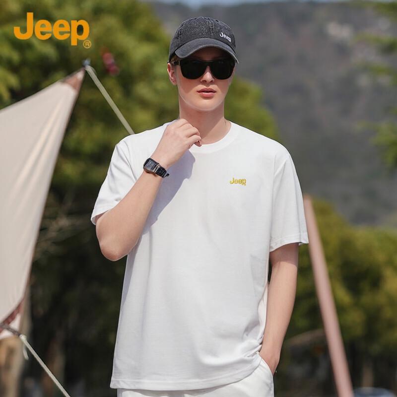 Men's JEEP Embroidered Round Neck Cotton Blend T-Shirt
