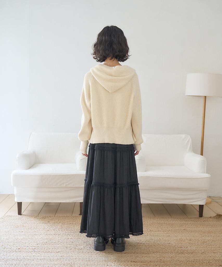 The Green Lab Tassel Frill Tiered Long Skirt [Black]
