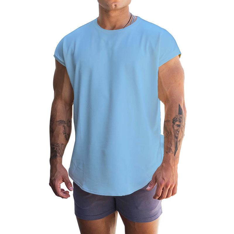 Neues T-Shirt Herren Locker Einfarbig Lässig Herren Übergröße Sport Rundhals T-Shirt Weste Herren