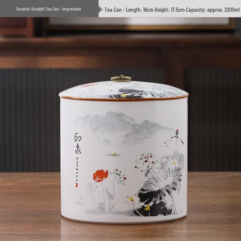 Large Ceramic Tea Storage Canister for Red, Green, Longjing, Biluochun, and Pu'er Tea - Half Jin Capacity