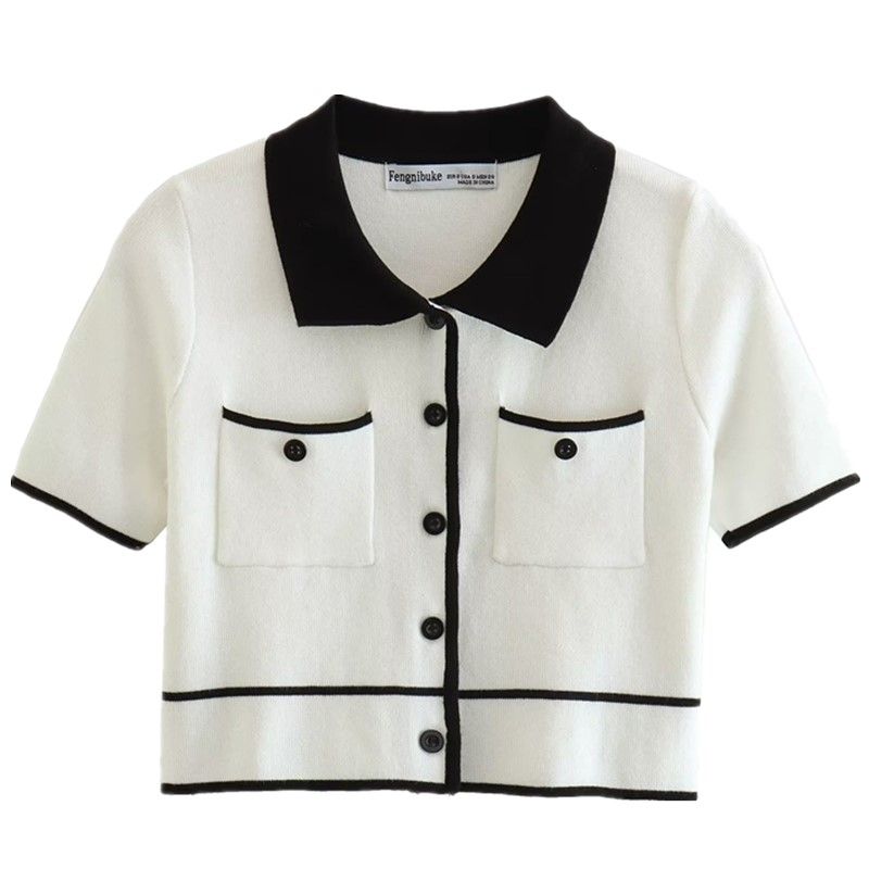 

Модный стиль Лето Новое поступление Женская одежда Мода Элегантный Контрастный цвет Тонкий Облегающий Короткий рукав Вязаный Верхняя одежда Uwg932040 White L