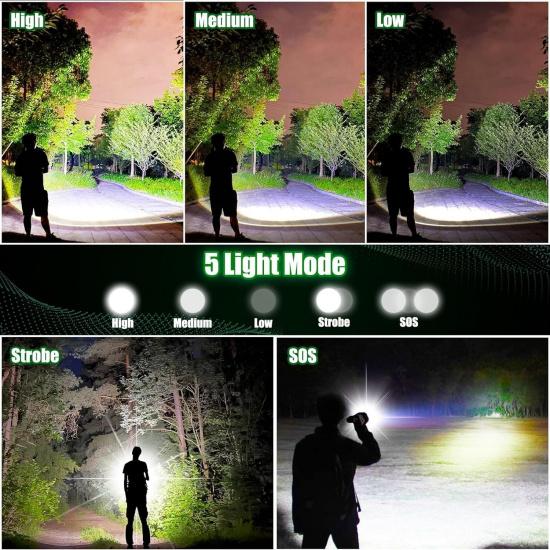 2Pack Rechargeable Flashlights, 100000 High Lumens Super Bright Led Tactical Flashlight with 5 Modes, High Power Waterproof Dual Button/Dual