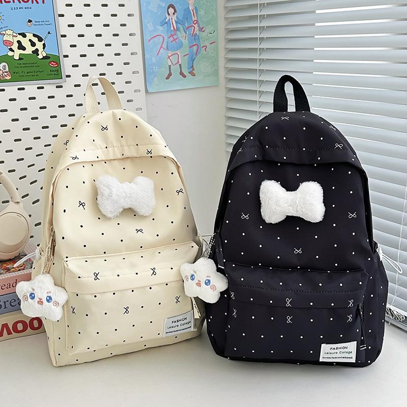 Schoolbag, Schoolbag, Middle School Girls, Heart Wave Dot Bow, Versatile, High-value Double Shoulder Bag for High School Students