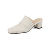 Fashion 2025 Summer New Genuine Leather Retro Semi-drag Mueller Slippers Woman Women's High Heel Square Toe Casual Shoes Women Slippers