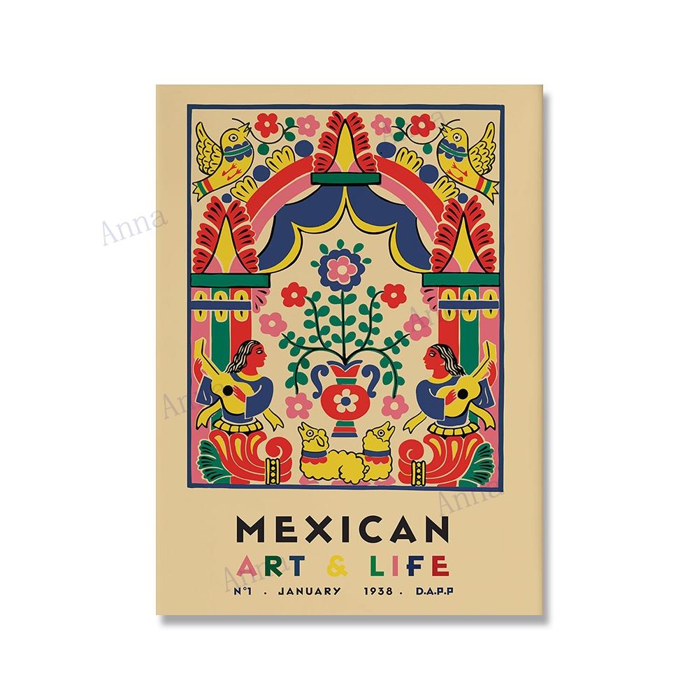 Mexická výstava Umělecké plakáty a tisky Květinové Vintage nástěnné umělecké dekorace Latinskoamerická Artesanía Obraz na plátno do obývacího pokoje