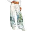 Women's Casual Christmas Print Loose Fit Straight Leg -Lined Pants with Elastic Waist for Winter