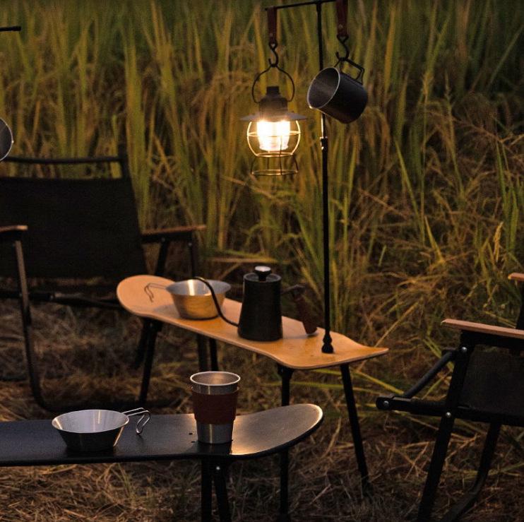 Skateboard-Style Portable Solid Wood Folding Table for Camping and Outdoor Use