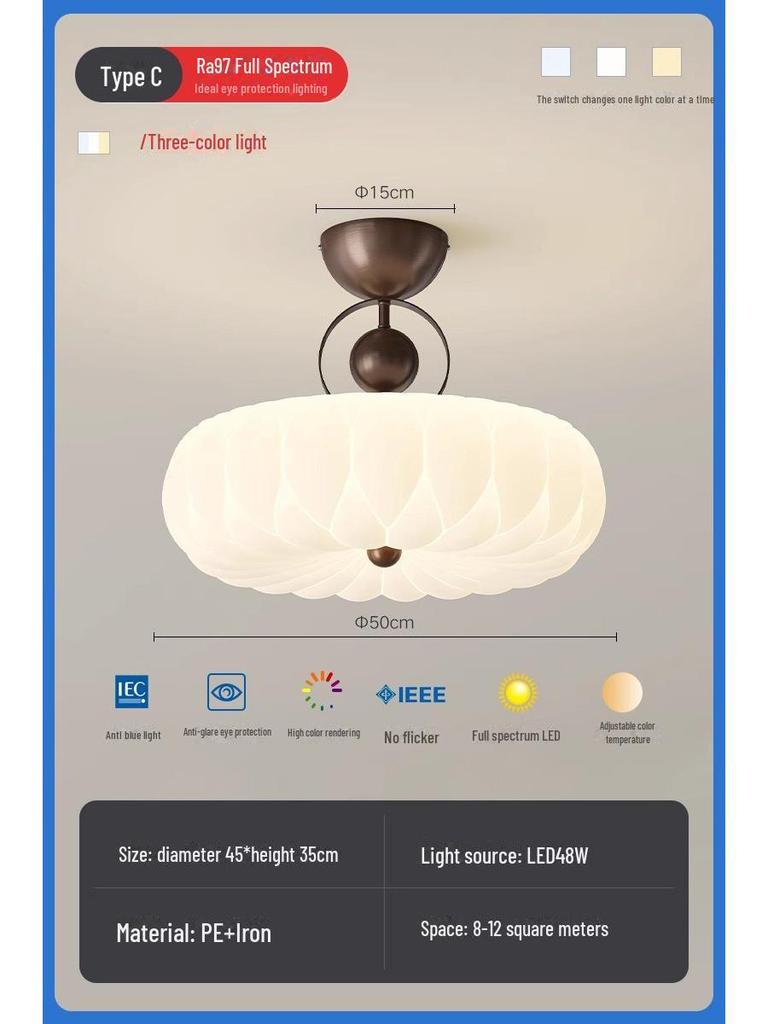 Vintage Cream French Ceiling Lamp 2025 – Full Spectrum Eye Protection for Bedrooms & Studies
