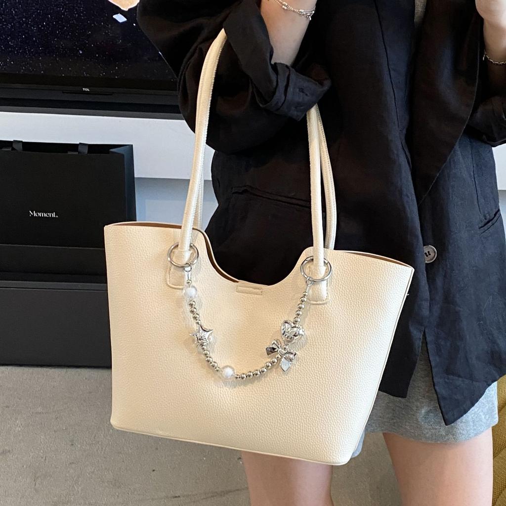 2025 Spring and Summer New Girls Fashion Handbag Foreign Style Simple Solid Color Shoulder Bag Women's Bag Large Capacity Tote Bag