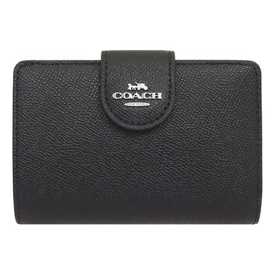 Coach Kortholder F06390 6390 Sort Læder med Krydsstruktur Mellem Størrelse Lynlås i Hjørnet [Coach] (Tofoldet pung) Dame [Outlet Produkt] [Mærke] [Vare]