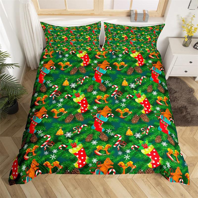 Christmas Duvet Cover Boys Christmas Gingerbread Man Bedding Set Microfiber New Year Quilt Cover Set Xmas Theme Bedspread Cover