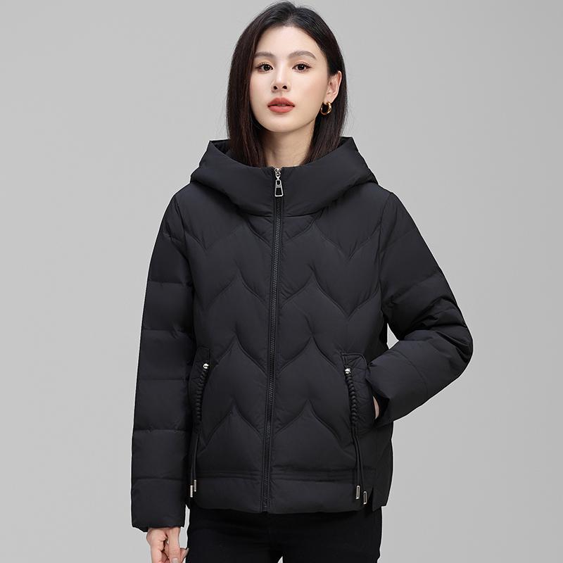 Women's 2024 Petite Hooded Short Down Jacket - Authentic 90% White Duck Down, Mid-Aged Winter Outerwear.