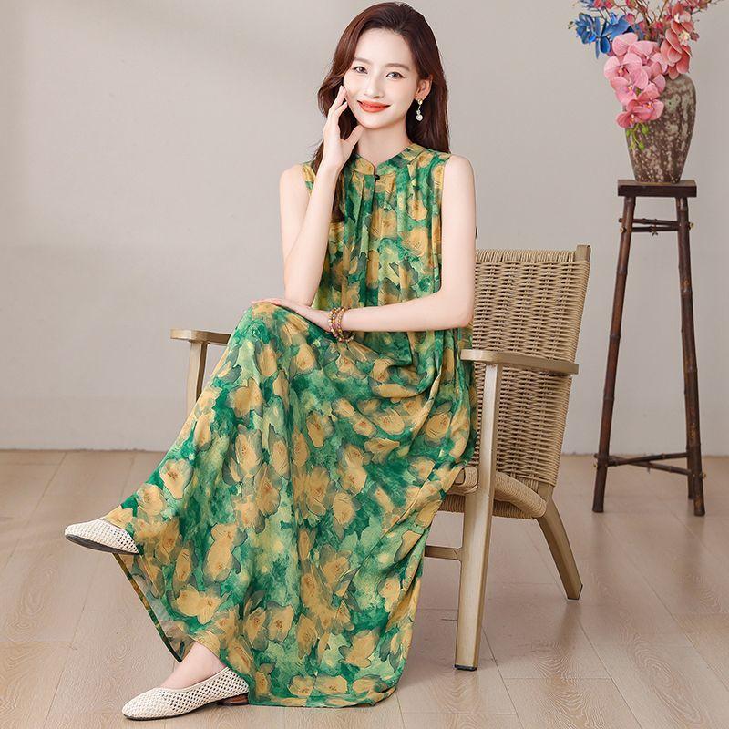 Vestido Elegante com Estampa Floral Plus Size para Mulheres de Meia-idade Vestido Longo de Algodão de Verão