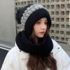 Gorro de malha de orelha de gato para mulheres, quente no outono e inverno, proteção de orelha espessada, fofo no inverno, pequeno gorro de lã para estudantes