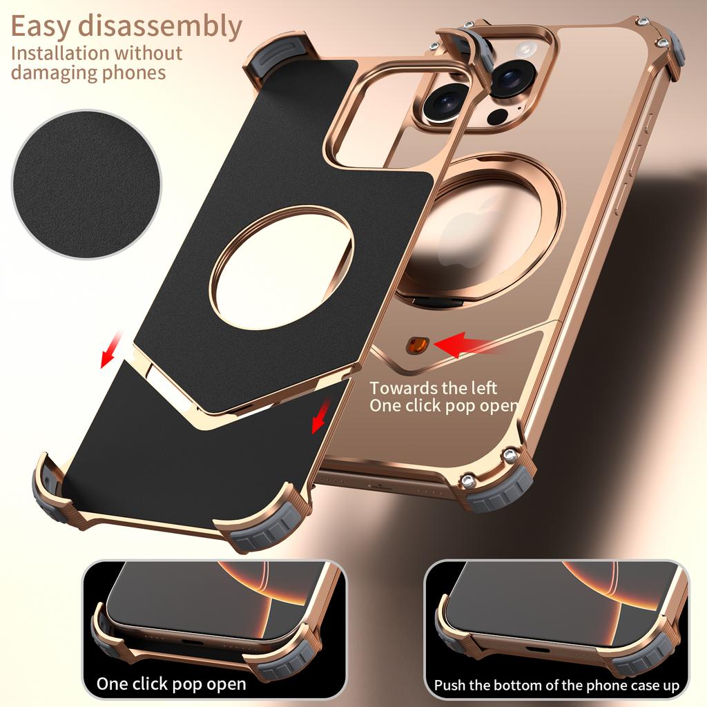 For iPhone 14 Pro Max Case PC + Metal Boardless Phone Back Cover with Kickstand