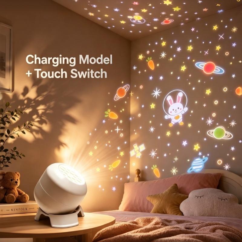 360 Rotating LED Projector Atmosphere Light Rechargeable Dimmable Night Lamp for Kids Bedroom Nursery Decor