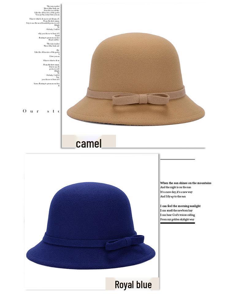 Korean Elegance: Women's Autumn/Winter Warm Felt Fedora with Striped Bow