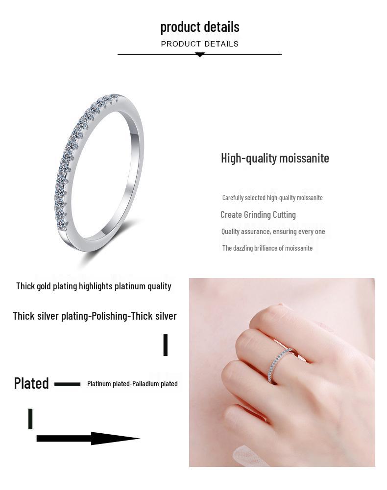 S925 Sterling Silver Ring with Platinum PT950 Gold and Moissanite Inlay - Women's Eternity Band