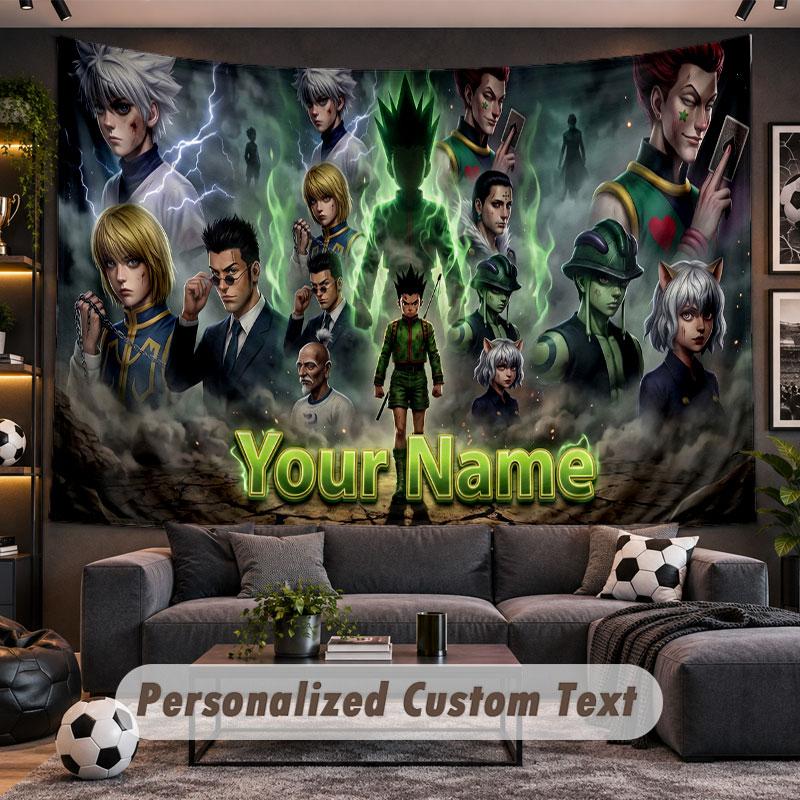 Wall Hanging Tapestry Custom NameHunter × Hunter Pattern Personalized Printed Fabric Wall Decor