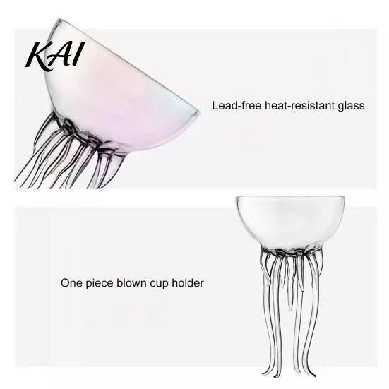Stylish Stemmed Glass Octopus Tentacle Wine Goblets, Jellyfish Shape Cocktail Glass, Artistic Stemware for Multi-functional Wine, Cool Bar Decor,