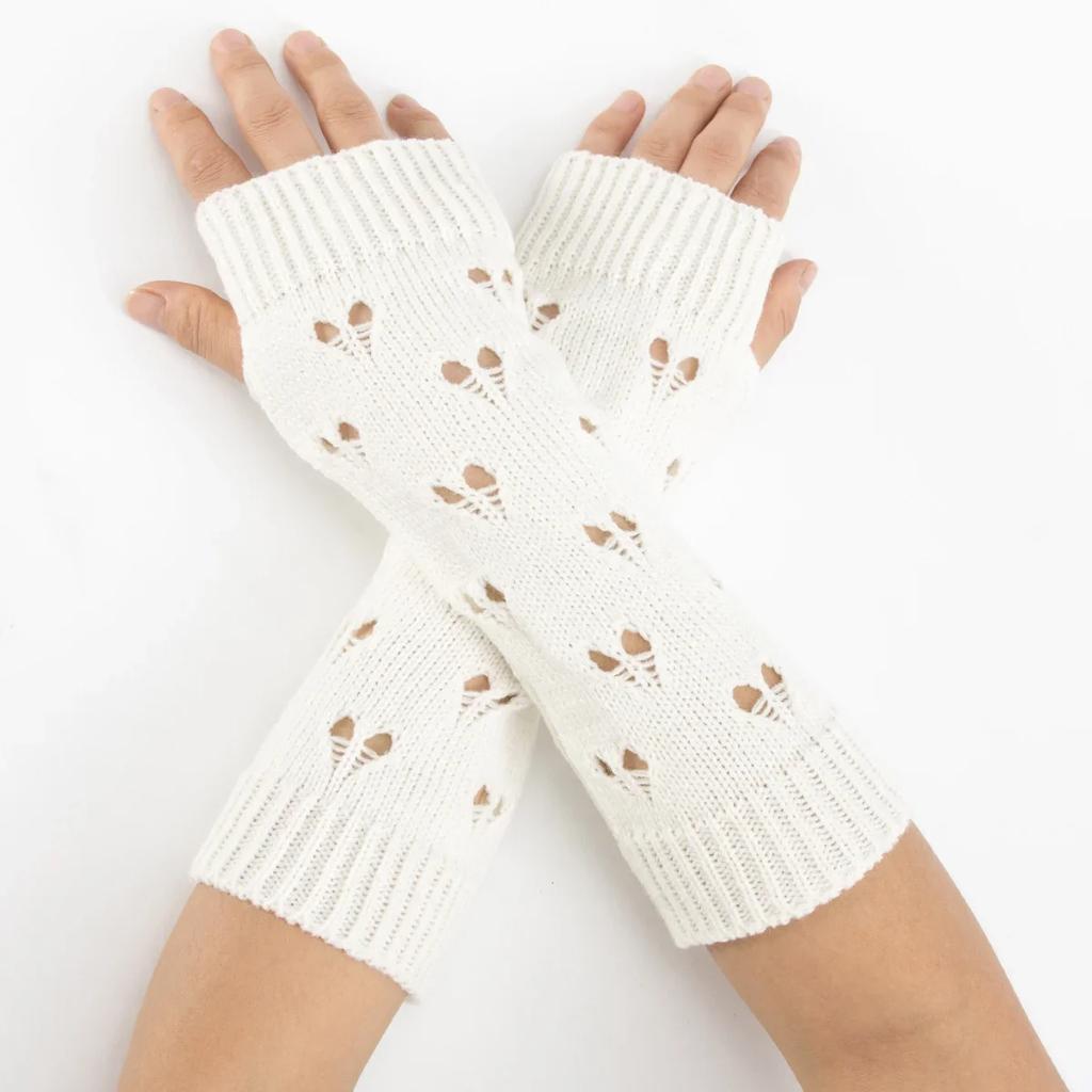 Women Long Fingerless Gloves Cute Fashion Casual Arm Crochet Warmer Knitting Hollow Mitten Black Soft Gloves Lolita Accessories