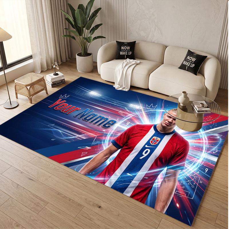 Custom Rug Erling Haaland Pattern Print Name Text Soft Non‑Slip Floor Carpet for Home Indoor Decoration