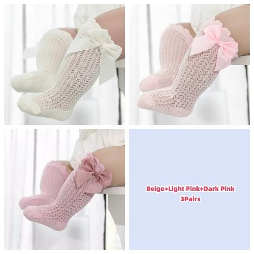 Lawadka 3Pairs/Set Infant Long Socks for Baby Girls And Boys Bow Cotton Summer Mesh Newborn Toddler Knee High 0-2Years Socks