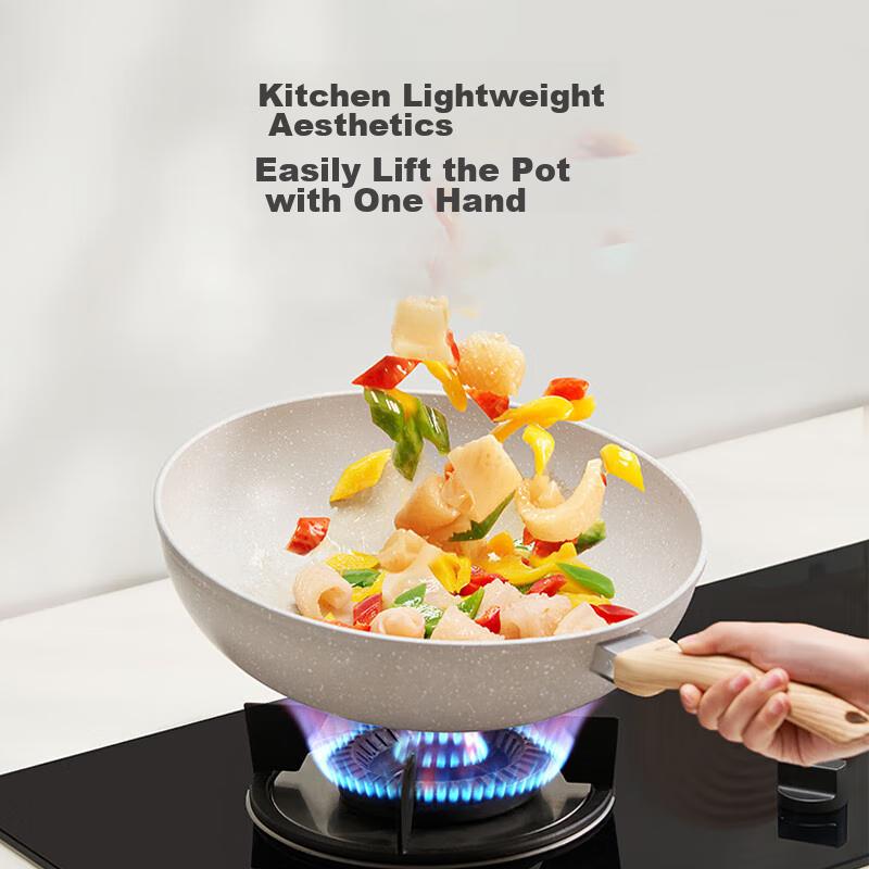 Wok, Non-Stick Stir-Fry Pan, Compatible with Induction And Gas Stoves, Flat Bottom Frying Pan, Integrated Flat Bottom, 30cm without Lid