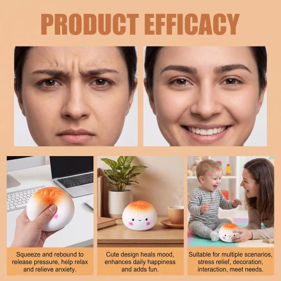 Cartoon Steamed Bun Fidget Toy Stress Relieving Stuffed Bun Squeeze Toy Simulated Dumpling Dough Ball Office Desk Toy