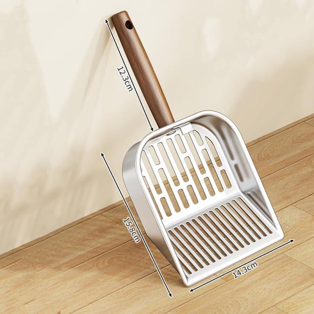 New Wooden Handle Cat Litter Scoop Waste Removal Stainless Steel Tofu Sand Scoop Easy Clean Litter Box Scoop