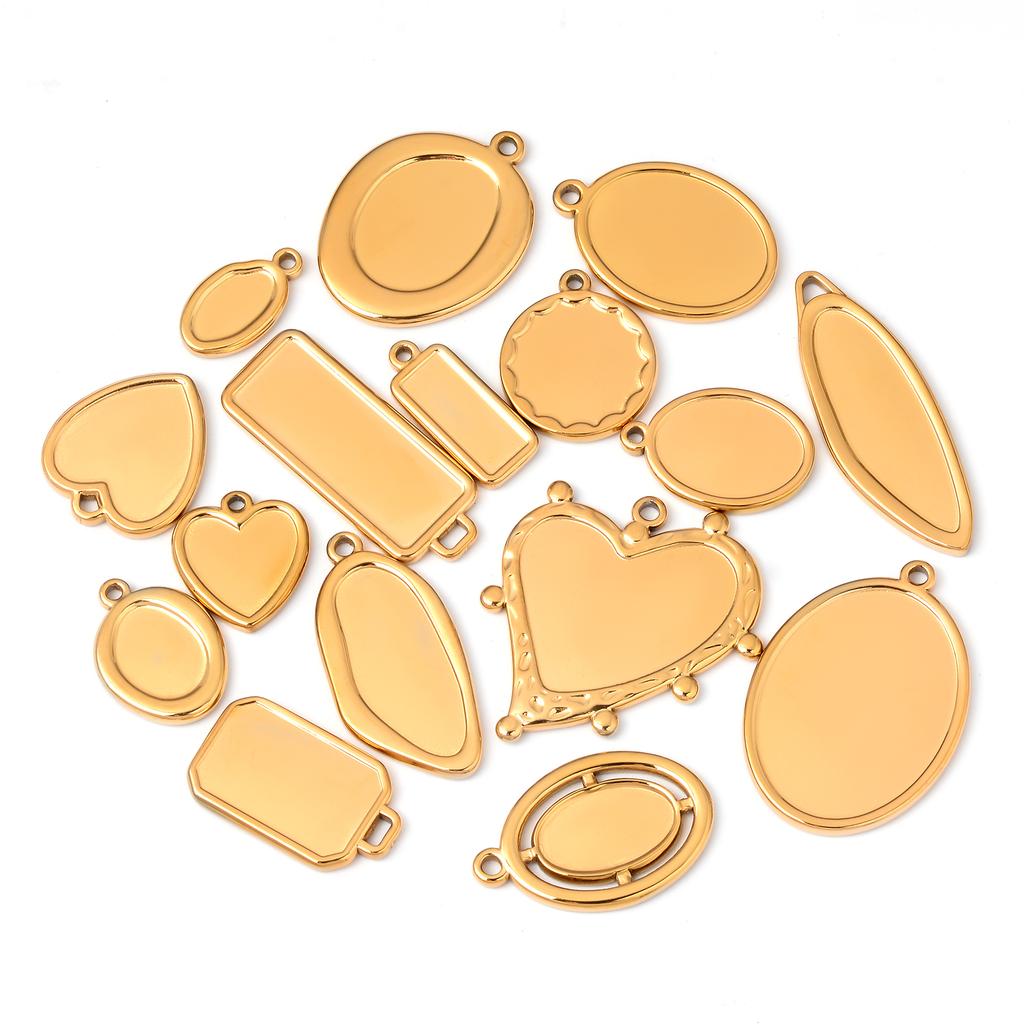 6pcs/lot Stainless Steel Charms Heart Round Irregular Blank Cabochon Pendant Base Diy Resin Cameo Jewelry Making