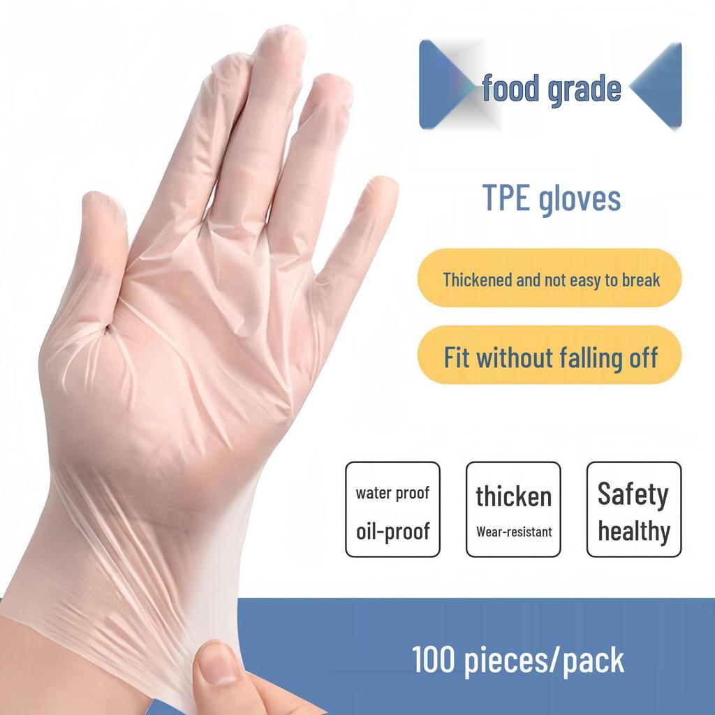 Food Grade TPE Disposable Transparent Gloves - Thick, Durable, Latex & Nitrile-Free for Catering and Baking