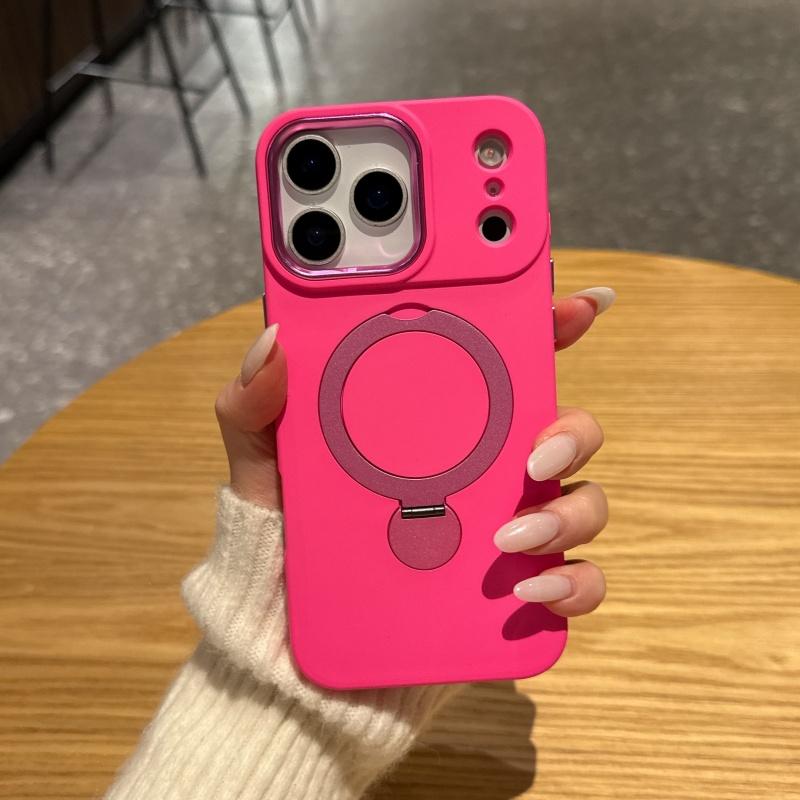 Rotating Bracket Phone Case For iPhone 17 16 15 14 13 Pro Max Luxury Liquid Silicone For Magsafe Magnetic Metal Cover