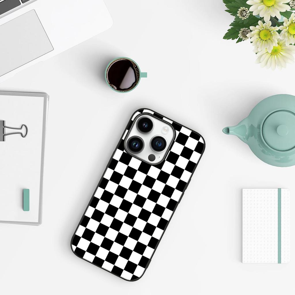Tnarru Checkered Pattern Compatible with iPhone 14 Pro Case Hard PC Back and Soft TPU Sides Non-Slip Scratchproof Shockproof Protective Cute Phone