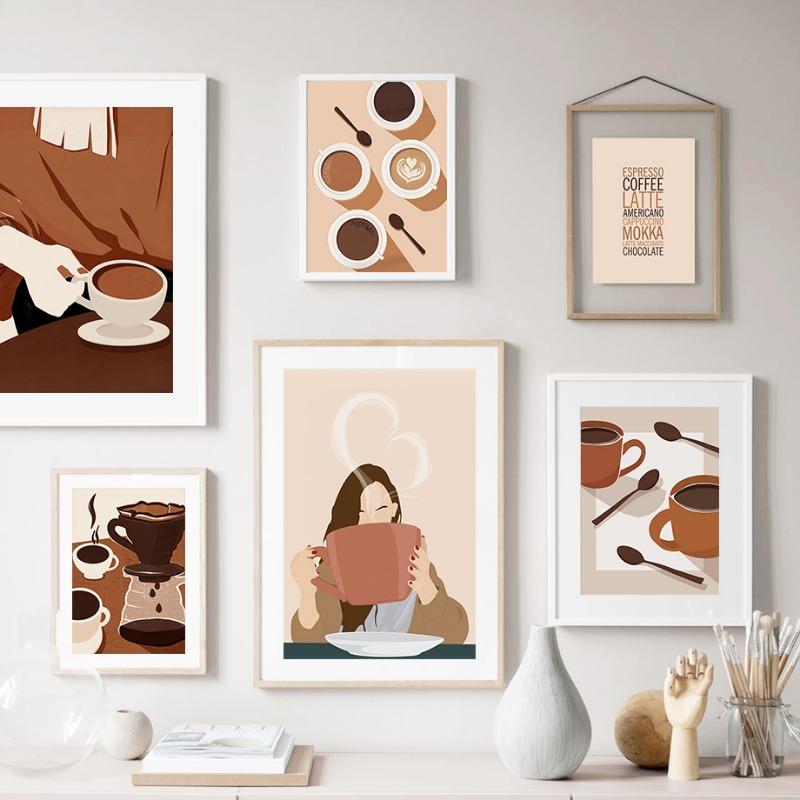 Fashion Girl Book Coffee Cup Life Wall Art Canvas Painting Abstract Posters And Prints Hotel Cafe Wall Picture Indoor Room Decor