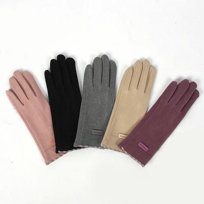 German Velvet Gloves Solid Color Driving And Riding Warm Finger Gloves Women Can Touch The Screen Student Cold-Proof Gloves