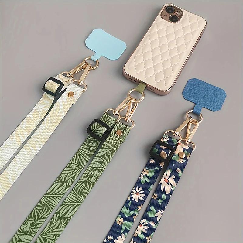Green Leaves Universal Adjustable Crossbody Cell Phone Lanyard Neckband Strap Rope Anti-Lost Phone Lanyards with Gasket Clip
